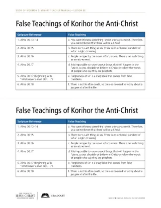 handout, False Teachings of Korihor