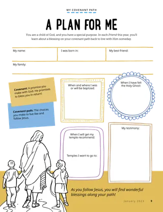 Page from the January 2023 Friend Magazine. My Covenant Path: A Plan for Me