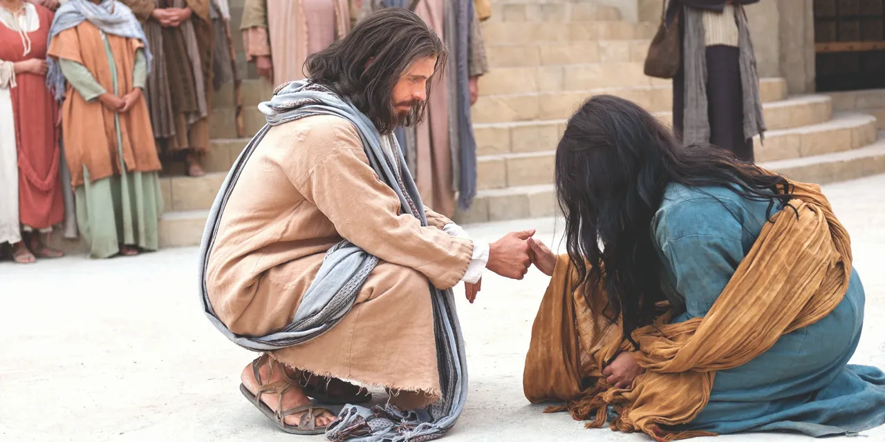 Jesus teaches about compassion when confronted with a woman accused of adultery.