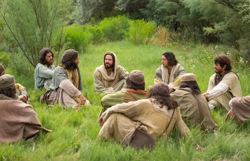 Jesus sitting and teaching His followers
