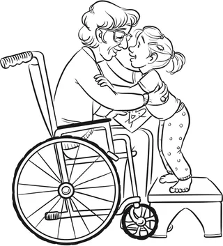 barn med en kvinna i rullstol