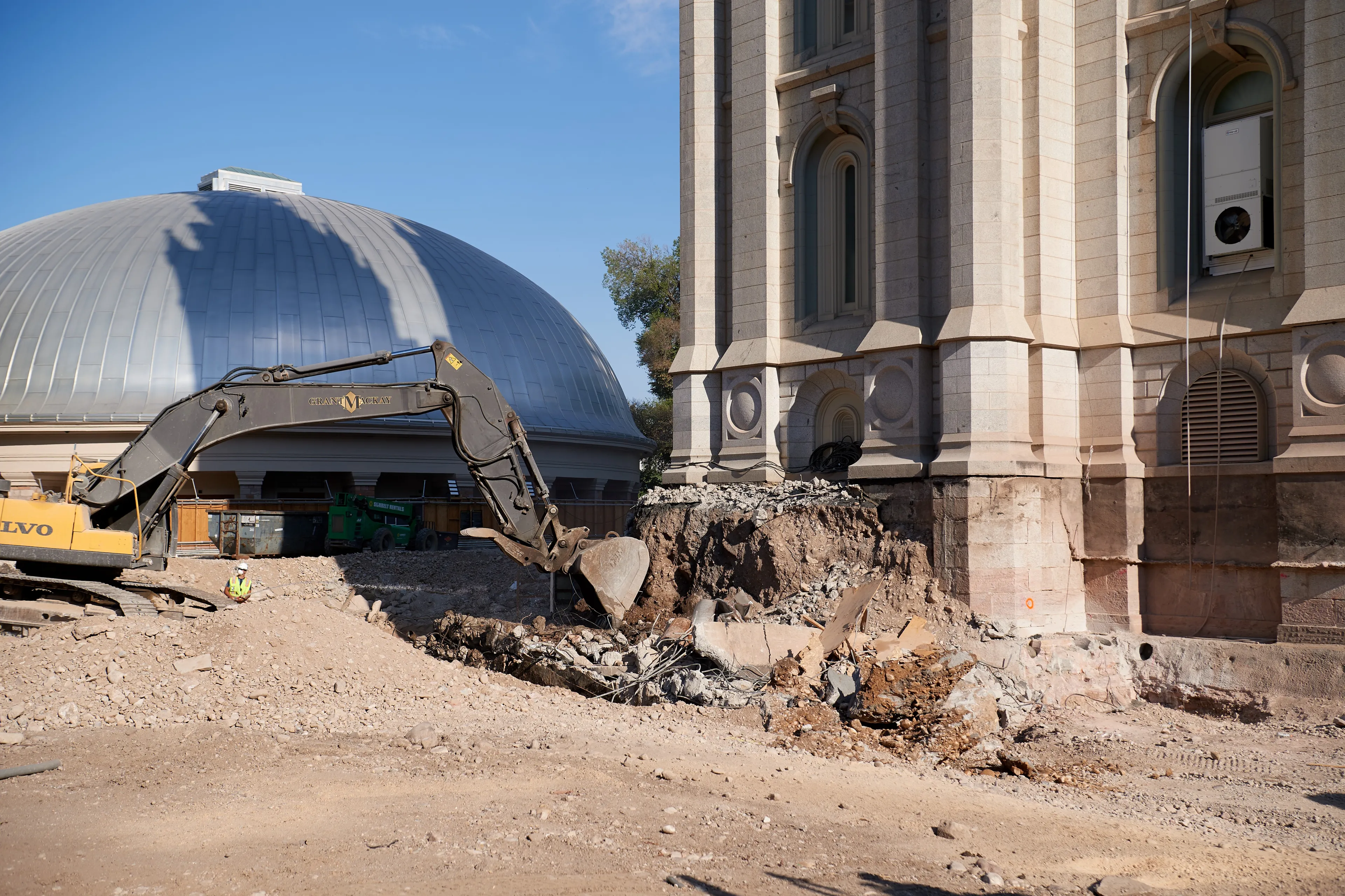 Construction on the Salt Lake Temple during August, 2020. These are the exterior walls. 