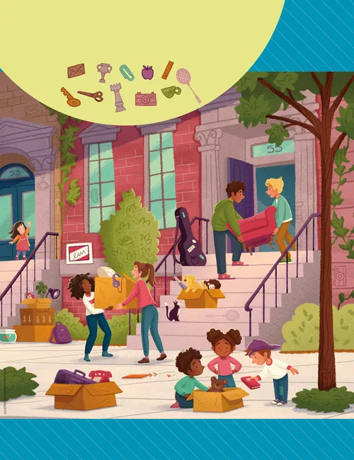 hidden picture activity of people moving into apartment