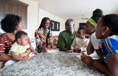 a family talking together