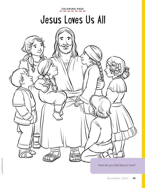 Coloring page PDF of Jesus Christ with children