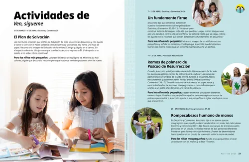 Página en PDF de dos niñas con ramas de palmera de papel