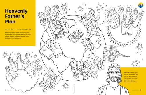 Coloring page PDF of Jesus Christ, and people on the earth and in the spirit world