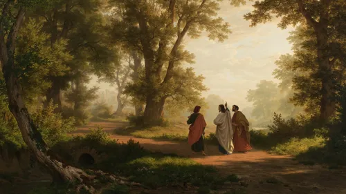 Christ and disciples on the road to Emmaus.