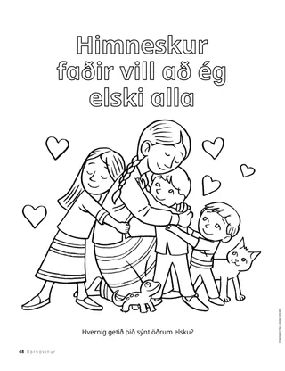 Litasíða af börnum að faðmast