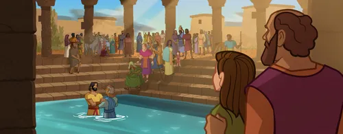 People being baptized.