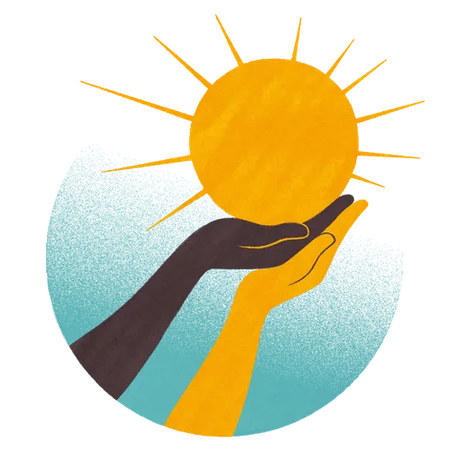 two hands holding up a sun