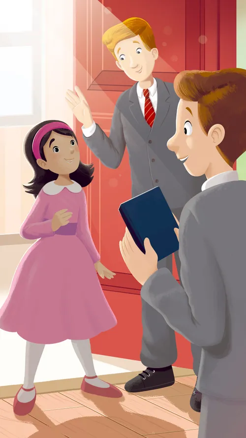 girl talking to missionaries