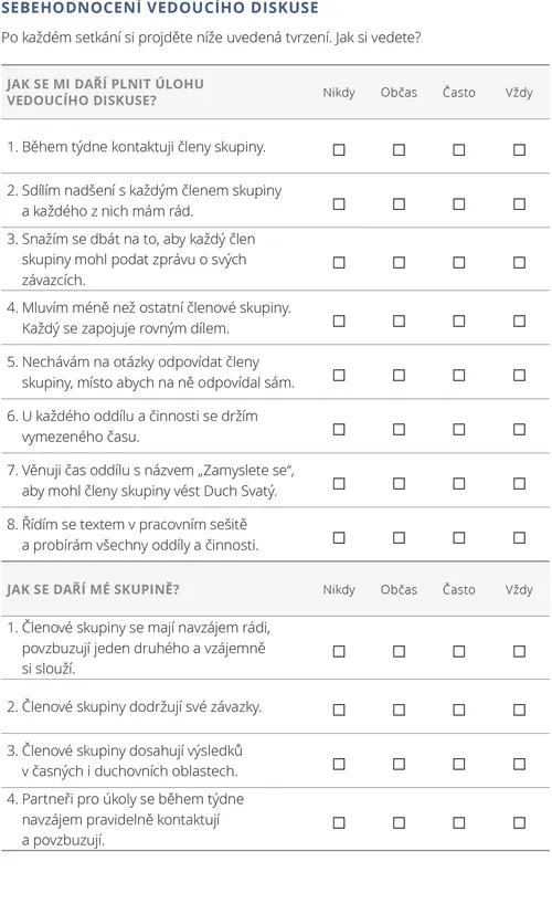 Sebehodnocení vedoucího diskuse