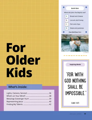 Page from the January 2023 Friend Magazine. For Older Kids