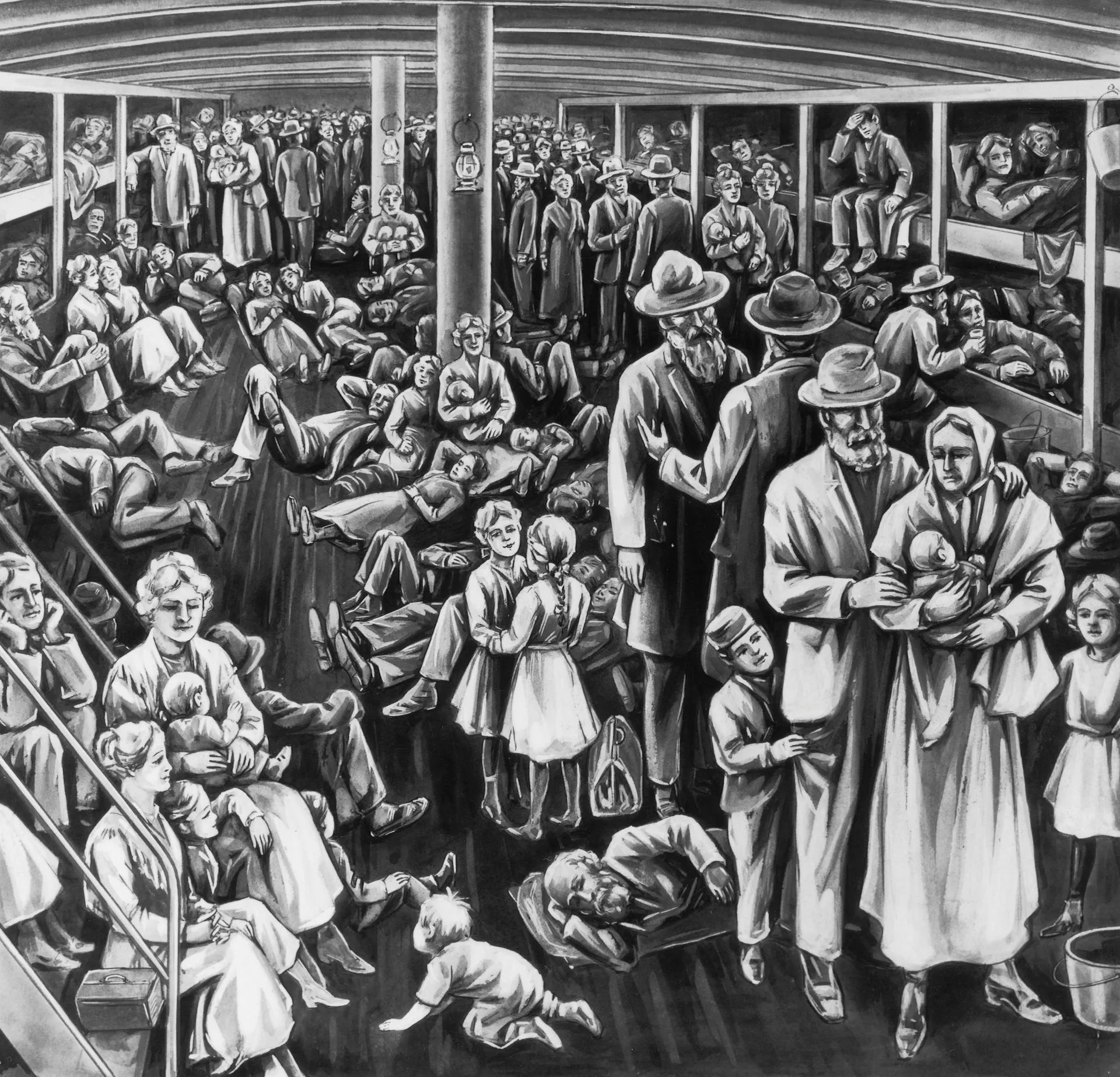 Pioneers on a Ship, artist unknown