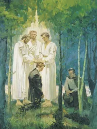 Joseph Smith und Oliver Cowdery empfangen Schlüssel des Melchisedekischen Priestertums