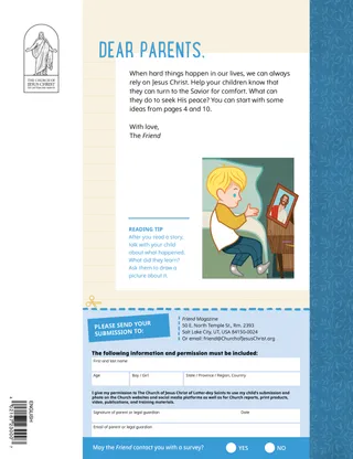 Page from the January 2023 Friend Magazine. The back cover for the January 2023 Friend Magazine.