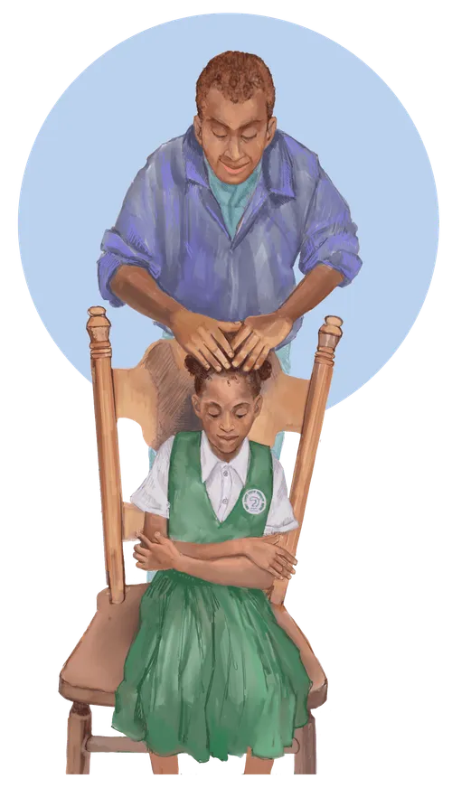 Father giving daughter a priesthood blessing