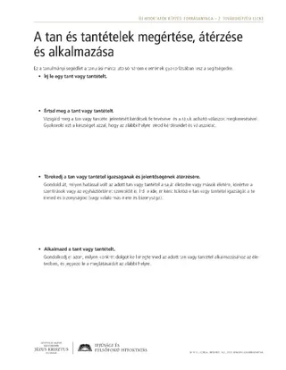 kiosztandó anyag, A tan és tantételek megértése, átérzése és alkalmazása