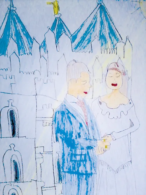 drawing of married couple at the temple