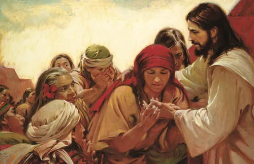 Christ interacting with the Nephites