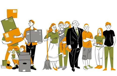 various people serving