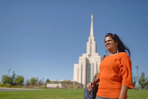 woman in front of temple