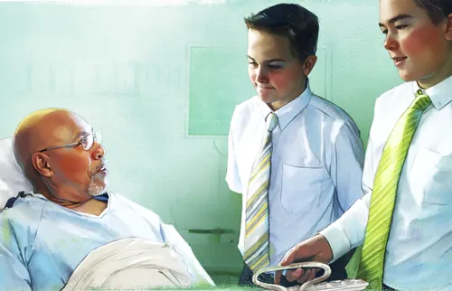 patient and boys at hospital
