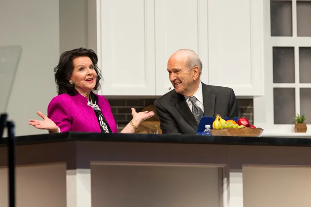President Russell M. Nelson and Sister Wendy Nelson address the audience at RootsTech on Saturday February 11, 2017.