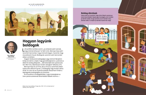 PDF-oldal illusztrációja: a nefiták boldogan élnek, valamint egy boldogsággal kapcsolatos tevékenység