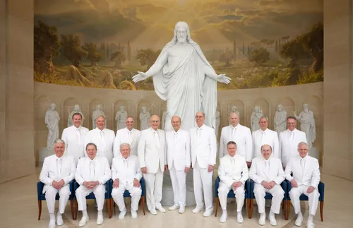 the First Presidency and Quorum of the Twelve Apostles in the Rome Italy Temple Visitors’ Center