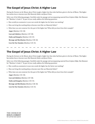 The Gospel of Jesus Christ: A Higher Law handout