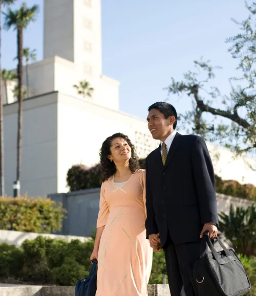 couple with temple in background