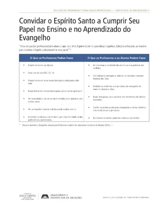 material de apoio, Convidar o Espírito Santo a Cumprir Seu Papel no Ensino e no Aprendizado do Evangelho