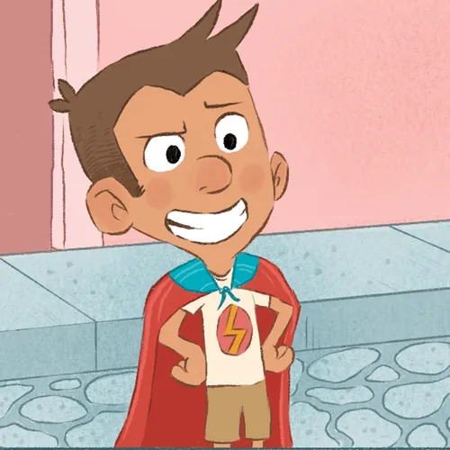 young man in superhero cape