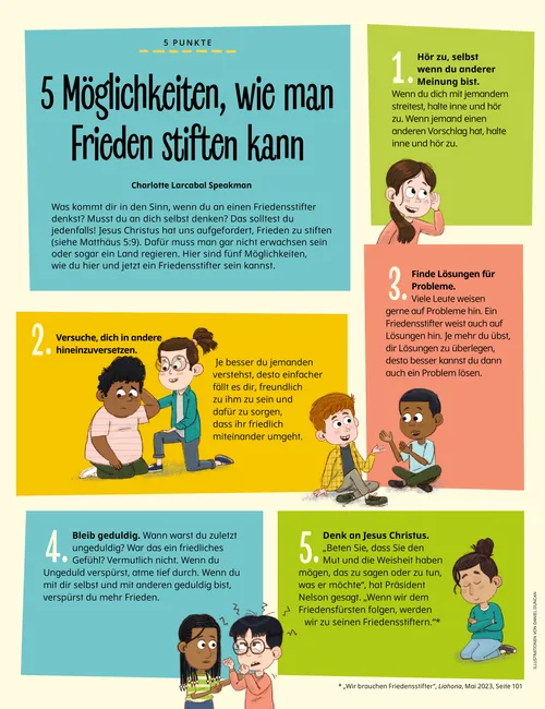 Artikel (PDF) mit Illustrationen von Kindern, die freundlich zu anderen sind