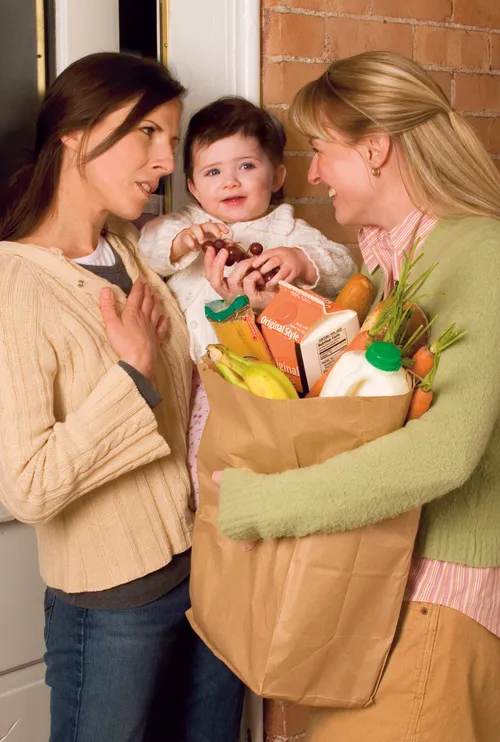 women with groceries