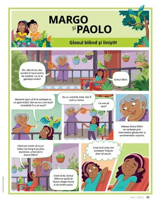 Pagina PDF cu poveste în stilul benzilor desenate.