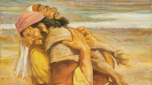 Jacob and Esau embracing one another