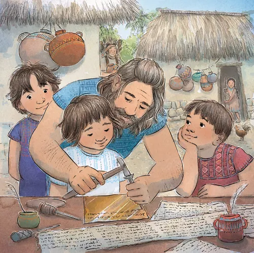 Mormon writing the plates