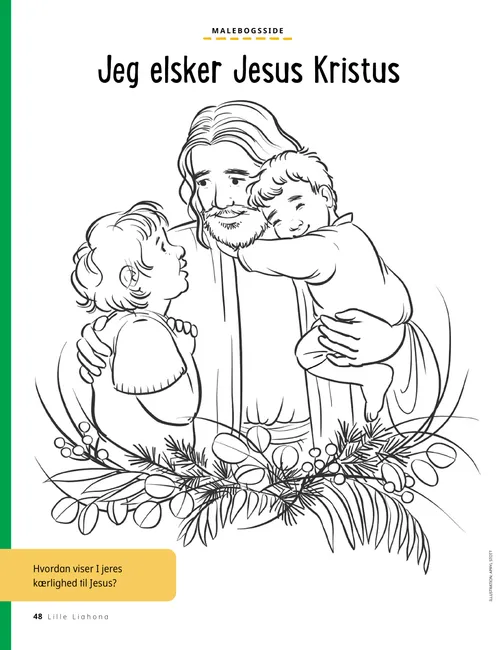 PDF-malebogsside af Jesus Kristus med to børn