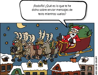 Papá Noel [Santa Claus o San Nicolás] volando en un trineo con renos