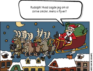 Julemanden flyver i en kane med rensdyr