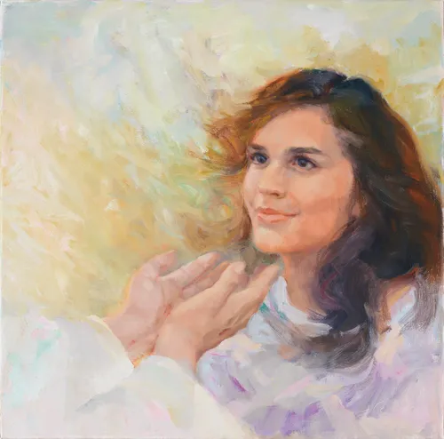 Savior’s hands reaching out to a woman