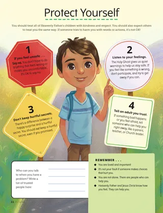 a boy standing in front of road signs