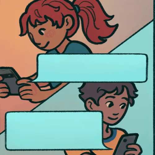 young woman and young man sending text messages to each other