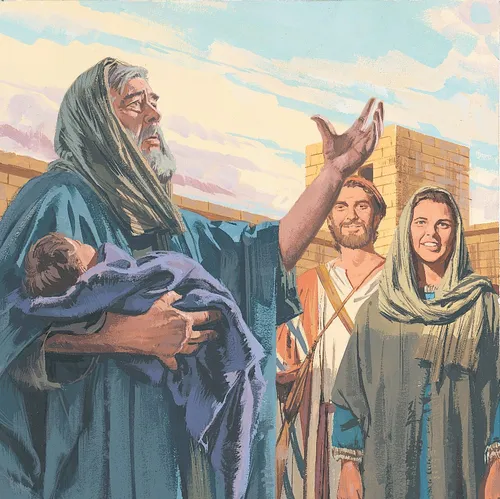 Simeon holding baby Jesus