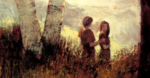 Adam and Eve walking together