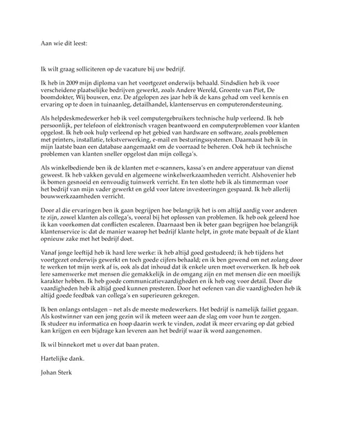 oude sollicitatiebrief