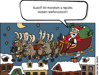 Mikulás egy szánon repül rénszarvasokkal